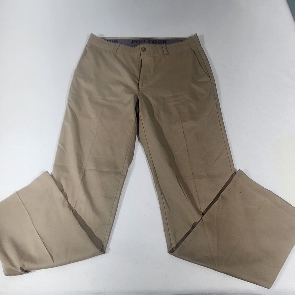 PGA Tour Golf Pants Mens 34x32 Beige Chino Flat Performance Active Lightweight